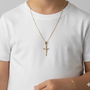 Curb link chain with Small Cross pendant with ID Bracelet for kids.